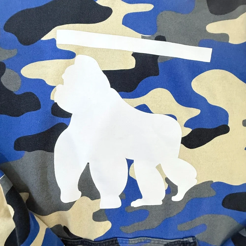 BM‎ FIT GEAR Camo Gorilla Graphic Hoodie Blue Gray Mens M